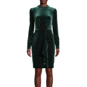 NEW Karl Lagerfeld Paris Women Velvet Ruffled Ruched Waist Pencil Midi Dress